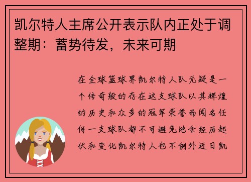 凯尔特人主席公开表示队内正处于调整期：蓄势待发，未来可期